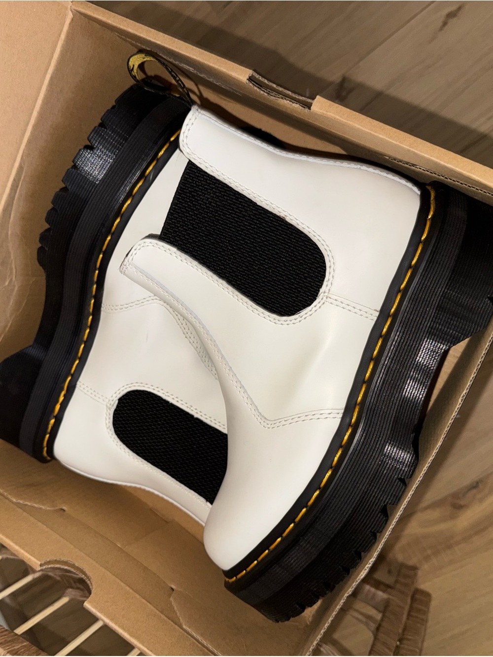 Dr. Martens White Chelsea Platform Boots with Black Elastic Panels